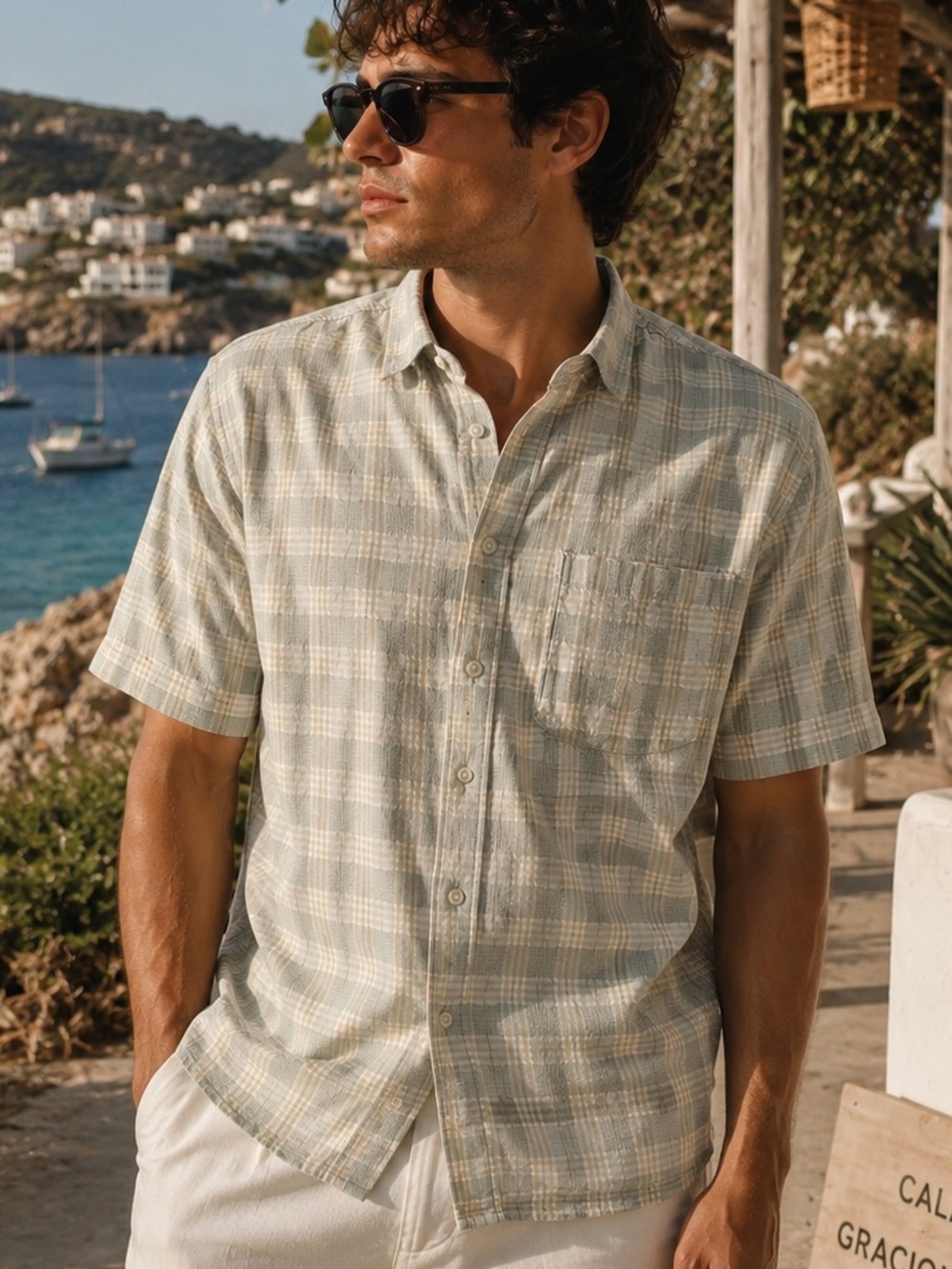Newport Isle Men’s 100% Cotton Plaid Short Sleeve Shirt Size M NWT